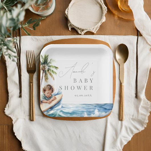 Baby aan boord, surfend Baby shower Papieren Bordje