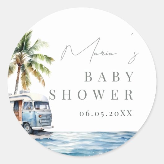 Baby aan boord, surfend Baby shower Ronde Sticker (Voorkant)