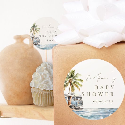 Baby aan boord, surfend Baby shower Ronde Sticker