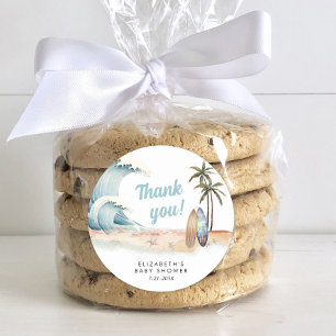 Baby aan boord Surfing Beach Baby shower Bedankt Ronde Sticker