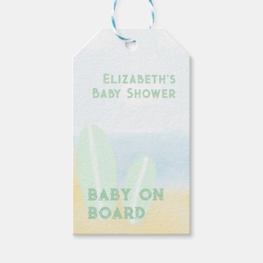 Baby Aan boord Surfing Beach Waterverf Baby shower Cadeaulabel (Voorkant)