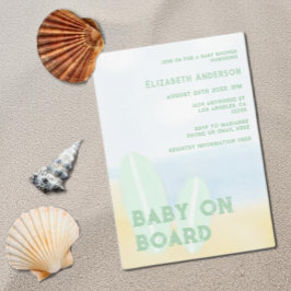 Baby Aan boord Surfing Beach Waterverf Baby shower Kaart