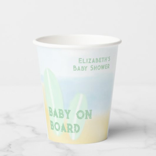 Baby Aan boord Surfing Beach Waterverf Baby shower Papieren Bekers (Voorkant)