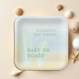 Baby Aan boord Surfing Beach Waterverf Baby shower Papieren Bordje