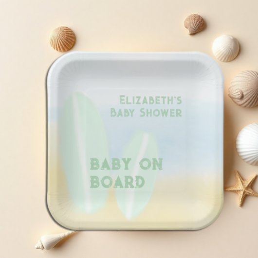 Baby Aan boord Surfing Beach Waterverf Baby shower Papieren Bordje