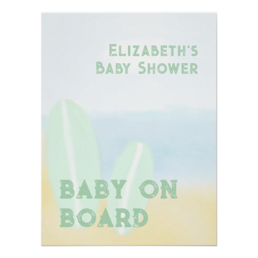 Baby Aan boord Surfing Beach Waterverf Baby shower Perfect Poster (Voorkant)