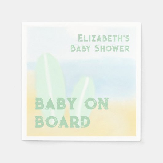 Baby Aan boord Surfing Beach Waterverf Baby shower Servet (Voorkant)