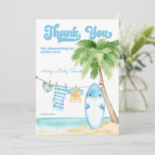 Baby aan boord Surfing Boy Baby shower Bedankkaart (Staand voorkant)