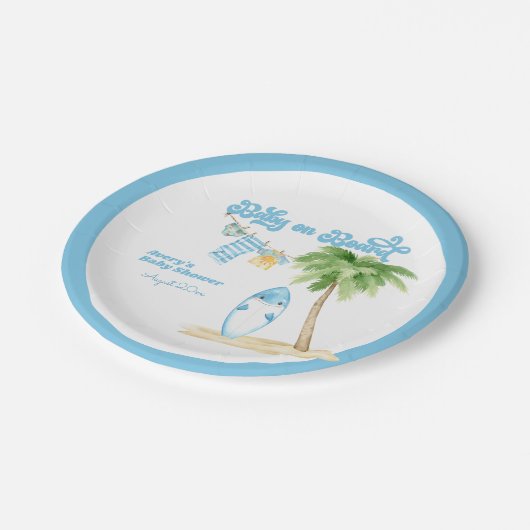 Baby aan boord Surfing Boy Baby shower Papieren Bordje (Gekanteld)