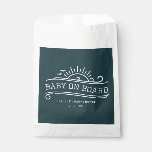 Baby Aan boord Surfing Slate Blue Baby shower Bedankzakje (Voorkant)