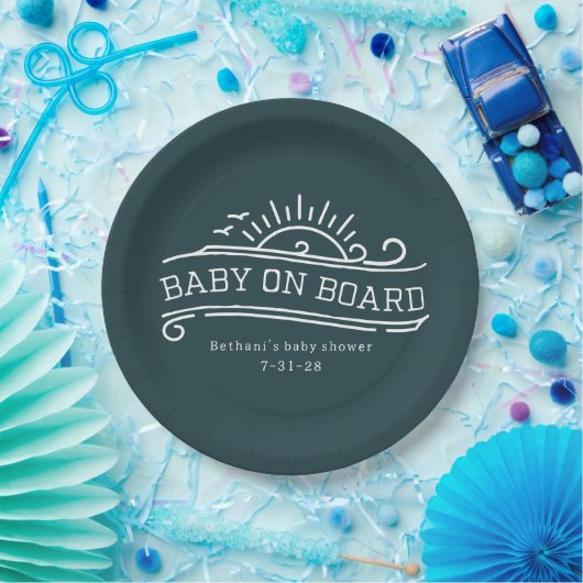 Baby Aan boord Surfing Slate Blue Baby shower Papieren Bordje (Feest)