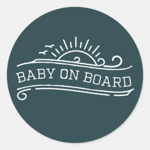Baby Aan boord Surfing Slate Blue Baby shower Ronde Sticker