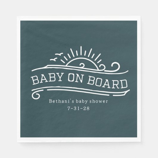 Baby Aan boord Surfing Slate Blue Baby shower Servet (Voorkant)