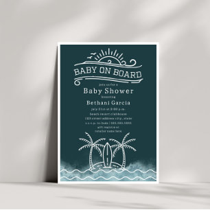 Baby Aan boord Surfing Slate Blue Beach Baby showe Kaart