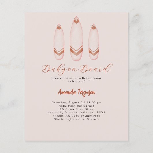 Baby aan boord surfplank beige bruin Baby shower (Voorkant)