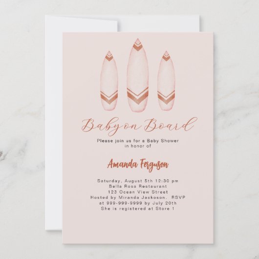 Baby aan boord surfplank beige bruin Baby shower Kaart (Voorkant)