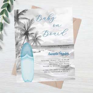 Baby aan boord surfplank blue boy retro Baby showe