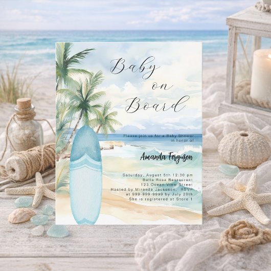 Baby aan boord surfplank boy Baby shower uitnodigi