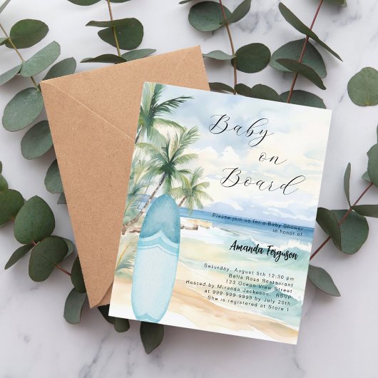 Baby aan boord surfplank boy Baby shower uitnodigi
