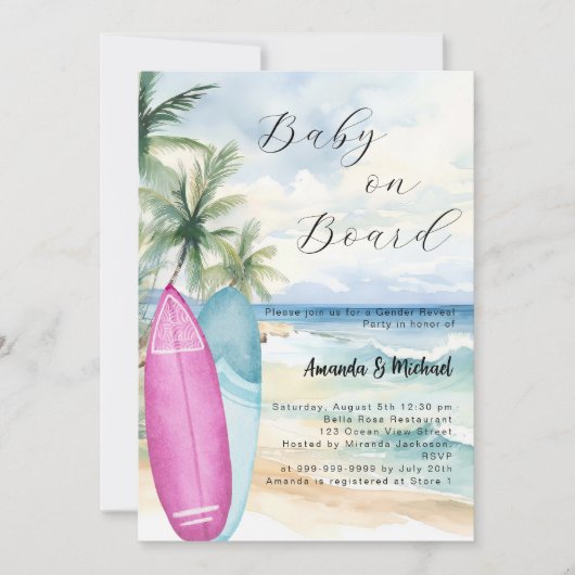 Baby aan boord surfplank meisje jongen Gender Reve Kaart (Voorkant)