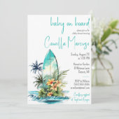 Baby aan boord, surfplank, Palm Tree Baby shower Kaart (Staand voorkant)