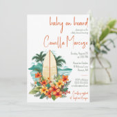 Baby aan boord, surfplank, Palm Tree Baby shower Kaart (Staand voorkant)