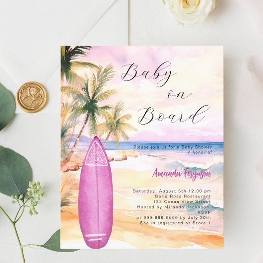 Baby aan boord surfplank roze meisje Baby shower