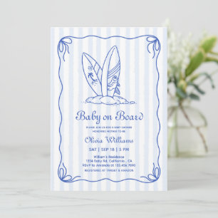 Baby aan boord, Surfplank Strepen Boog Baby Shower Kaart