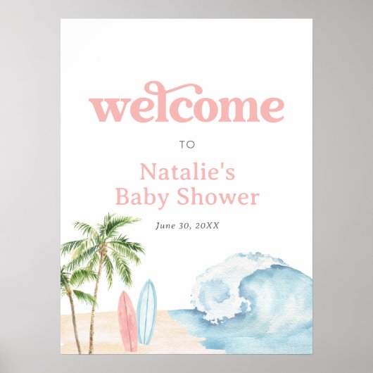Baby aan boord Surven Beach Baby shower Welkomstbo Poster (Voorkant)