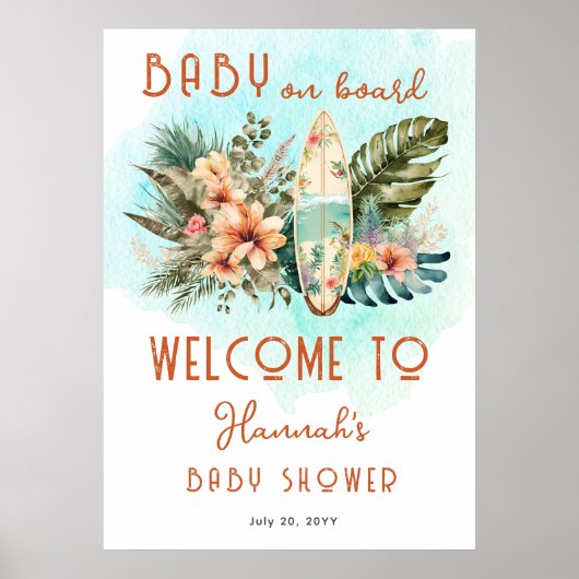 Baby aan boord Tropisch Surf Neutraal Baby shower Poster (Voorkant)