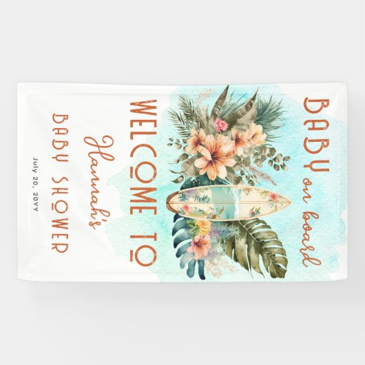 Baby aan boord Tropisch Surf Neutraal Baby shower Spandoek (Horizontaal)