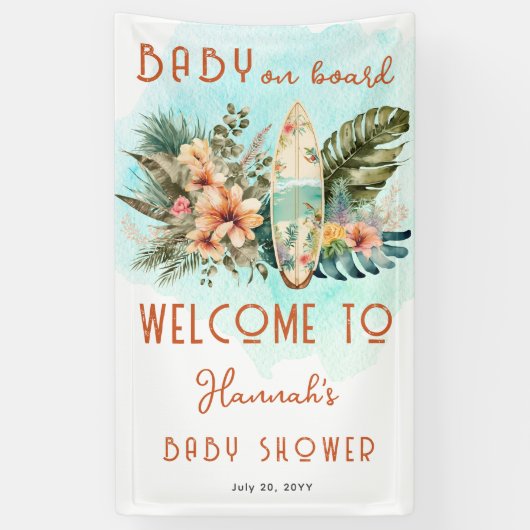 Baby aan boord Tropisch Surf Neutraal Baby shower Spandoek (Verticaal)