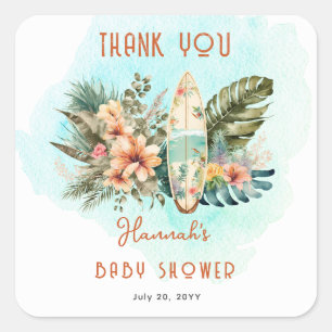 Baby aan boord Tropisch Surf Neutraal Baby shower Vierkante Sticker