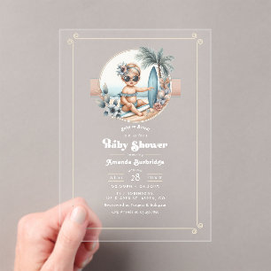 Baby aan Boord Tropisch Surf-Thema Baby Borrel Acryl Uitnodigingen