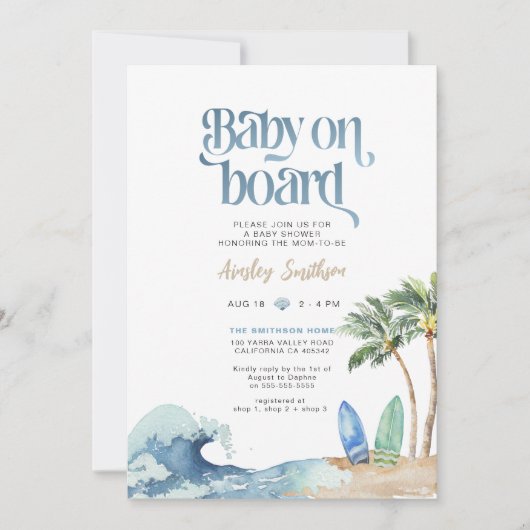 Baby aan boord Uitnodiging, Strand Baby shower Kaart (Voorkant)