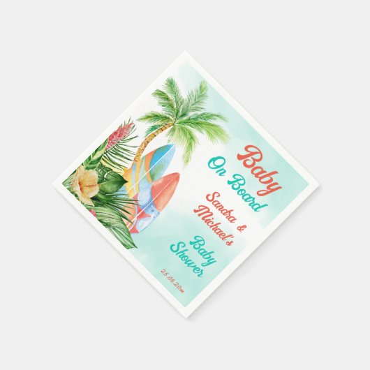 Baby aan boord van baby shower voor tropische surf servet (Hoek)