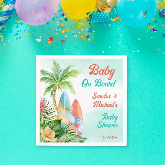 Baby aan boord van baby shower voor tropische surf servet