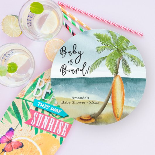 Baby aan boord van het Baby shower Ronde Sticker