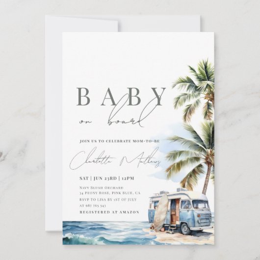 Baby aan boord van het Baby shower, Surf Beach Kaart (Voorkant)