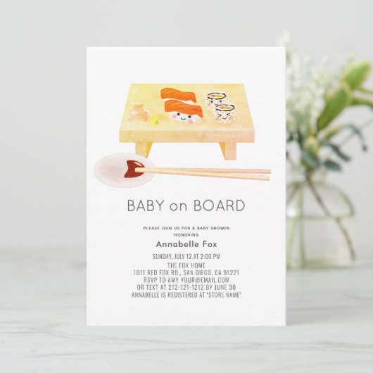 Baby aan boord van het Baby shower Sushi Uitnodigi Kaart (Staand voorkant)