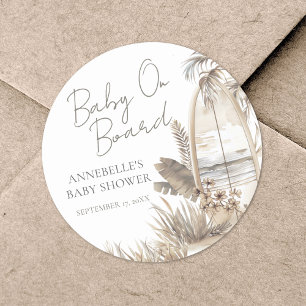 Baby aan boord van het Beach Baby shower Ronde Sticker
