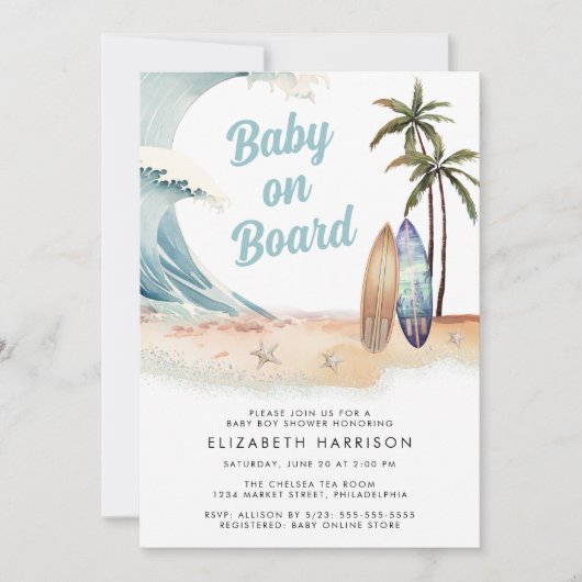Baby aan boord van het Beach Surf Baby shower Kaart (Voorkant)
