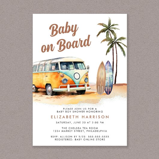 Baby aan boord van het Beach Surf Baby shower Kaart