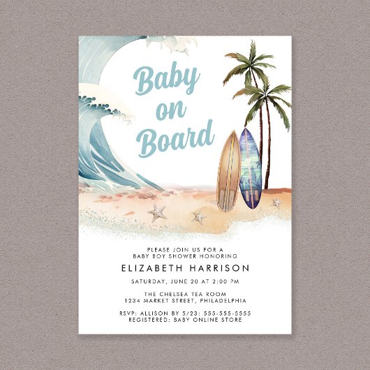Baby aan boord van het Beach Surf Baby shower Kaart