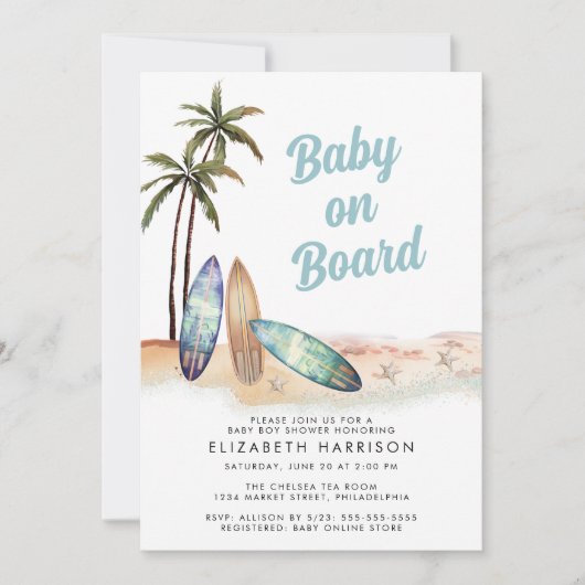 Baby aan boord van het Beach Surf Baby shower Kaart (Voorkant)