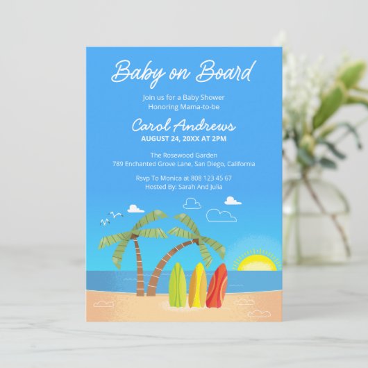 Baby aan boord van het Blue Tropical Beach Baby sh Kaart (Staand voorkant)