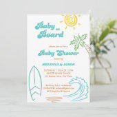 Baby aan boord van het retro doodle surfing baby s kaart (Staand voorkant)