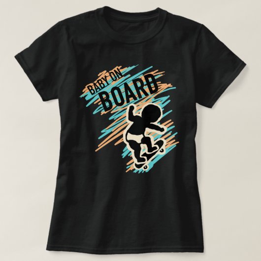 Baby aan boord van het skateboard t-shirt (Design voorkant)