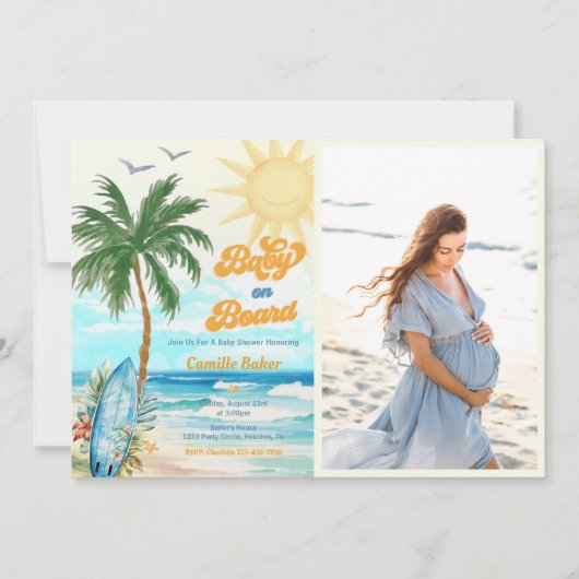 Baby aan boord van het strand Baby shower Foto Kaart (Voorkant)