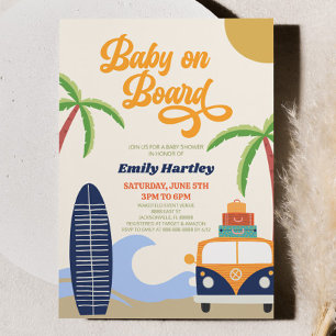 Baby Aan boord van het strand Surf Blue Retro Baby Kaart